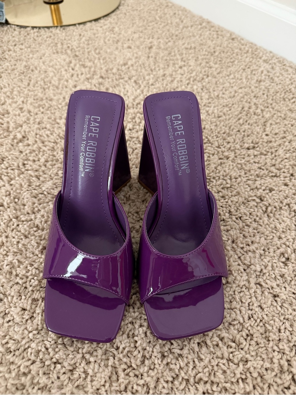 Cape Robbin Purple Patent Square Toe Block Heel Mules